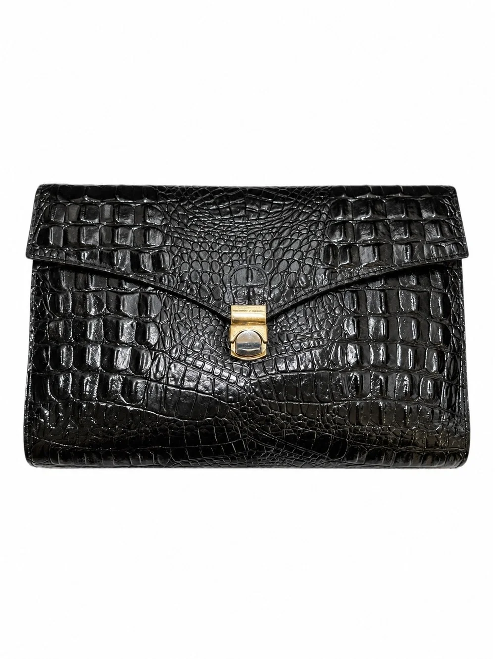 Vintage Crocodile Embossed Patent Leather Envelope Clutch